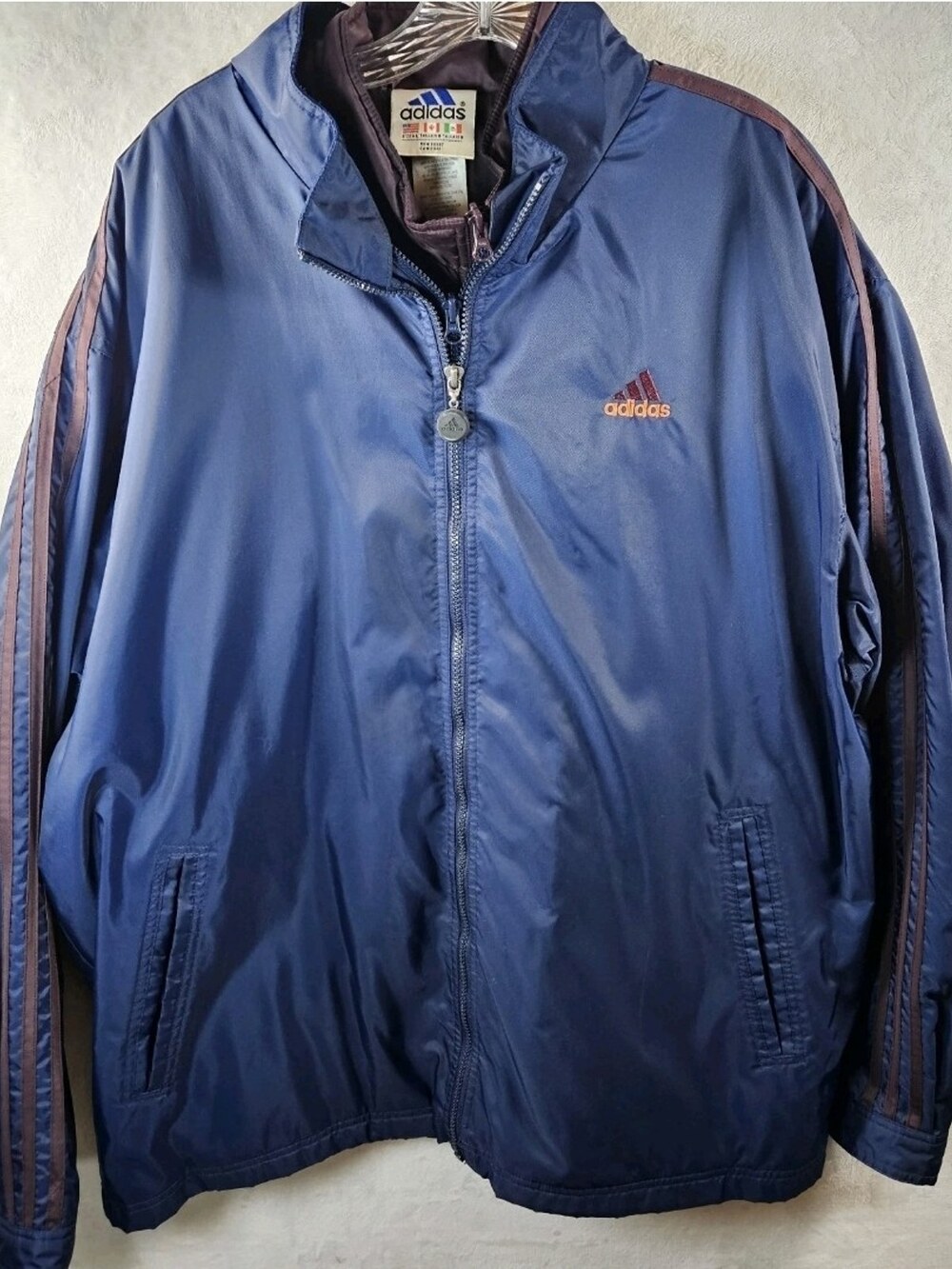 Vintage 90s Adidas 3-Stripe Windbreaker Jacket Quilted Vest Navy Men's Size XL